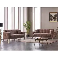 AEA Komplette Dreisitzer Couch Polstersofa Stoff 3 Sitzer Sofa Braun 2tlg