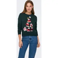 ONLY Pullover 'ONLXmas Penguin Tree' verde scuro / rosso sangue / nero / bianco