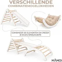 MAMOI struttura per arrampicata triangolo interno 4 in 1 SET. Arco di arrampicata Montessori con tappetini, parco giochi indoor 1-3 anni e scivolo per bambini.