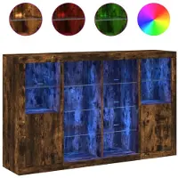 vidaXL Credenze con luci LED 3 pz. Materiale a base di legno di quercia fumé