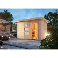 Karibu Sauna da giardino sauna casa Skrollan 1 38mm senza porta stufa moderna