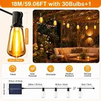 StarTech.com Catena luminosa solare - Catena luminosa a LED per esterni - 18 metri - 30 LED - Intensità regolabile - Grado di protezione IP44 - Resistente all'acqua