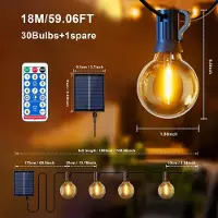 StarTech.com Catena luminosa a LED solare - G40 - 18 metri, 30 luci - Dimmerabile - 8 modalità di illuminazione - Telecomando - Grado di protezione IP44 (resistente all'acqua)