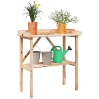 DKD Home Decor Tavolo per piante con ripiano 78x38x82,5 cm in legno massiccio di abete
