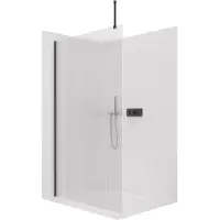 CERANO Pannello doccia angolare Walk-in Onyx Top Round, 8 mm, montaggio a sinistra/destra, colonna rotonda, finitura nera opaca, vetro smerigliato, dimensioni 160x200 cm