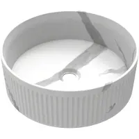 Baikal - Lavabo da appoggio | rotondo | Calacatta | 37 x 37 x 12,5 cm | senza foro per rubinetto