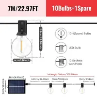 StarTech.com Catena luminosa solare per esterni - Catena di luci LED G40 - 7 metri con 11 lampadine LED - 3000 K, luce bianca calda - Dimmerabile - Grado di protezione IP44 - Lampadine resistenti agli urti