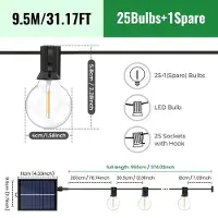 StarTech.com Catena luminosa solare - Catena luminosa LED G40 - 9,5 metri - 26 lampadine - Per uso esterno - Grado di protezione IP44 - Dimmerabile - Luce bianco caldo 3000 K
