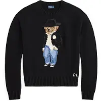 Ralph Lauren per donna. 211B23918001 Maglione di cotone con Polo Bear nero (S), Casual, Manica lunga