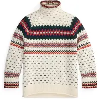 Ralph Lauren per donna. 211B23912001 Maglione bianco in misto lana fantasia Fair Isle (S), Casual, Manica lunga