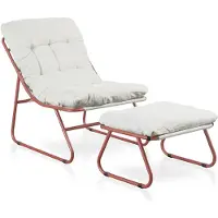 Casa.pro Set di mobili da giardino "Malmö", composto da: - 2 poltrone - Poggiapiedi - Cuscini imbottiti - Struttura in metallo - Colore: terracotta/beige