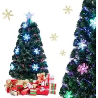 Costway Albero di Natale artificiale a LED da 90 cm con cambiacolori a fibre ottiche e cima a stella, abete 85 aghi in PVC, albero di Natale ideale per casa, ufficio, negozi e hotel, verde