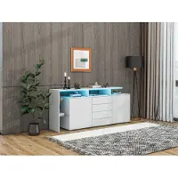 STILVORA Credenza con 4 cassetti e 2 ante, mobile laterale con illuminazione LED, mobile da soggiorno in bianco lucido, PB