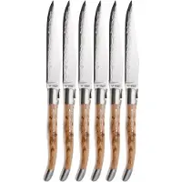 Laguiole En Aubrac 62C12-GE Damascus RVS, legno di tuia, set di 6 coltelli da bistecca