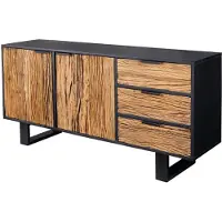 Meublorama Buffet RAFTA 150 cm in legno massiccio di teak e mango - 2 porte, 3 cassetti e struttura nera