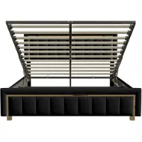 StarTech.com Letto imbottito con contenitore - 160 x 200 cm - Contenitore con sistema idraulico - Poggiatesta regolabile - Struttura a listelli - Tessuto velluto - Colore nero