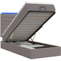 vidaXL Panca-letto con materasso e luci LED, color tortora, 90 x 200 cm, rivestita in tessuto
