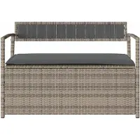 vidaXL Panca da giardino con spazio di archiviazione e cuscini in poly rattan grigio