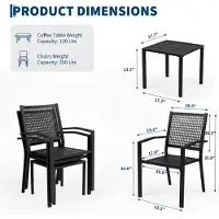 StarTech.com Set da bistrot – Arredamento da giardino – 3 pezzi – 2 sedie e 2 posti a sedere e 1 tavolo – Legno – Pieghevole – Per uso esterno – Nero