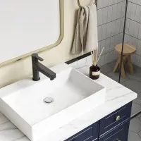 StarTech.com Lavabo in Vetroceramica – Lavabo da appoggio – Dimensioni 610 x 450 x 130 mm – Bianco – Rettangolare – Con un foro per il rubinetto – Con troppolo