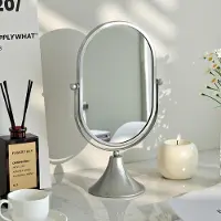 Merkloos Specchio ovale da trucco autoportante con piedistallo, color argento
