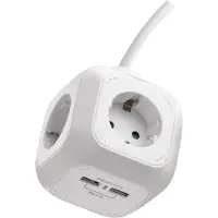 Emos Cube, cubo di prese di corrente con 4 prese e 2 porte USB Schuko, cavo da 1,9 m, supporto a parete, P04219GU