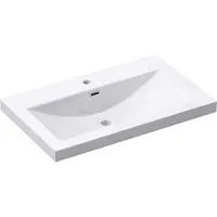 Doporro Lavabo ad Incasso Soprapiano Lavabo Bagno da Appoggio Rettangolare 76,5x48x13 cm Bianco Lucido, Lavandino in Marmoresina con Foro Rubinetto e Troppopieno Colossum01