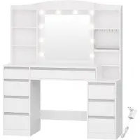 Sonstiges Comò da trucco con 8 cassetti, specchio con illuminazione RGB, ripiano porta gioielli, piano di lavoro da 100 cm, comodino, colore bianco