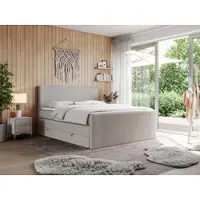 MKS Meble Letto boxspring matrimoniale con materasso a tasche multiple e due cassetti - KING DOREN - 200x200 cm - Beige - H3