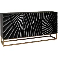 Meublorama Buffet SILVA 177 cm in legno massiccio di mango nero intagliato – 4 porte e basamento dorato