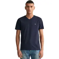 Gant per uomo. 2003186 T-shirt con scollo a V con scudo blu scuro (M), Casual, Cotone, Manica corta, Navy