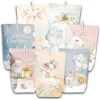 Sonstiges Kit per creare un calendario dell'Avvento: 28 sacchetti di carta con accessori, motivo unicorno dipinto ad acquerello