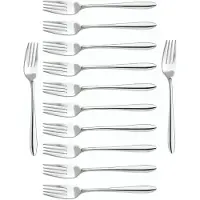 Markenlos Serie Berlin – Set da 12 forchette da tavola, realizzate in un unico blocco di acciaio inossidabile 18/10, lunghezza 200 mm, colore argento