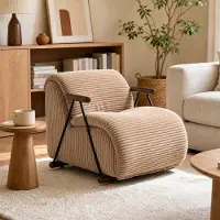 LVHOM Poltrona relax con rete a doghe, poltrona ergonomica per la televisione, poltrona lounge imbottita con braccioli, poltrona da lettura XXL, colore marrone corda