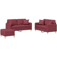 vidaXL Set di divani a 3 pezzi con cuscini in tessuto rosso vino