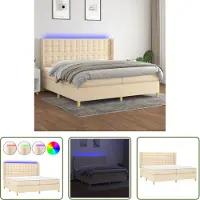 The Living Store Letto a molle insacchettate con materasso e LED in tessuto crema 200x200 cm