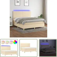 The Living Store Letto a molle insacchettate con materasso e LED in tessuto crema 160x200 cm