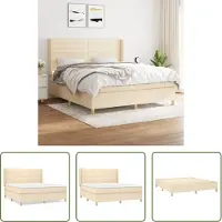The Living Store Letto a molle con materasso crema 160x200 cm in tessuto