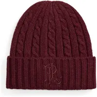 Ralph Lauren per donna. 454P23505004 Berretto in punto trecce con logo rosso (OSFA), Casual, Granata, Tessuto