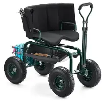 Vevor Carrello da Giardino con Ruote Portautensili Portaoggetti, Carico max. 181 kg, Sedile da Lavoro Girevole 360° Carrello per Giardinaggio Maniglia Estensibile, Tosaerba