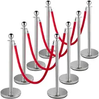 OEM Posto di sbarramento VEVOR, set di sbarramento da 8 pezzi, set di sbarramento con corda di velluto rosso da 1,5 m, barriera argentata con robusta base in cemento e metallo - facile installazione