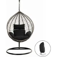 HOME DELUXE - Sedia sospesa Cielo - nera, altezza 200 cm - incl. parapioggia, struttura, cuscini di seduta e di schienale I Sedia sospesa in polyrattan altalena da giardino cesto sospeso