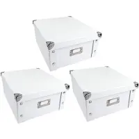Ideen-mit-Herz Idee con il cuore Scatole portaoggetti | Set da 3 | Scatola portaoggetti con coperchio | pieghevole | in cartone e metallo | 11 litri | 31 cm x 26 cm x 14 cm ciascuna (bianco)