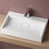 Doporro Lavabo da Appoggio Bagno Sospeso Lavandino Rettangolare in Marmoresina con Piletta di Scarico Inclusa Colossum19, 60x38x11 cm Bianco Opaco Monoforo