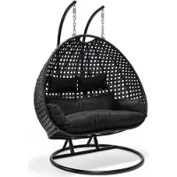 HOME DELUXE - Sedia sospesa TWIN - nera, altezza 195 cm - incl. parapioggia, struttura, cuscini seduta e schienale I Sedia sospesa in polyrattan, altalena da giardino, cesto sospeso