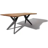 MASSIVMOEBEL24.DE | FREEFORM 4 Tavolo da pranzo in legno di acacia - laccato marrone /gambe in ferro - argento mat 200x100x76