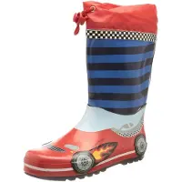 Playshoes Stivale di gomma 'Rennwagen' blu / rosso / bianco