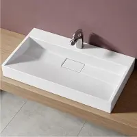 Doporro Lavabo da Appoggio Bagno Sospeso Lavandino Rettangolare in Marmoresina con Piletta di Scarico Inclusa Colossum19, 80x46x11 cm Bianco Opaco Monoforo