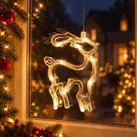 Lapamax Luce a LED per finestre con ventosa, catena di luci da appendere per finestre, decorazioni natalizie per finestre, alimentata a batteria, a forma di renna