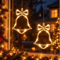 Lapamax 2 luci a LED per finestre con ventosa, catena di luci da appendere per finestre, decorazioni natalizie per finestre, alimentate a batteria, a forma di campanella
